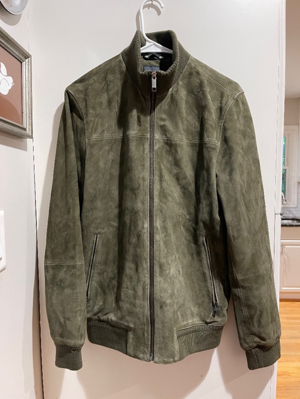 Ted Baker Mens 100% Suede Olive Green Bomber /Jacket Sz:US Small